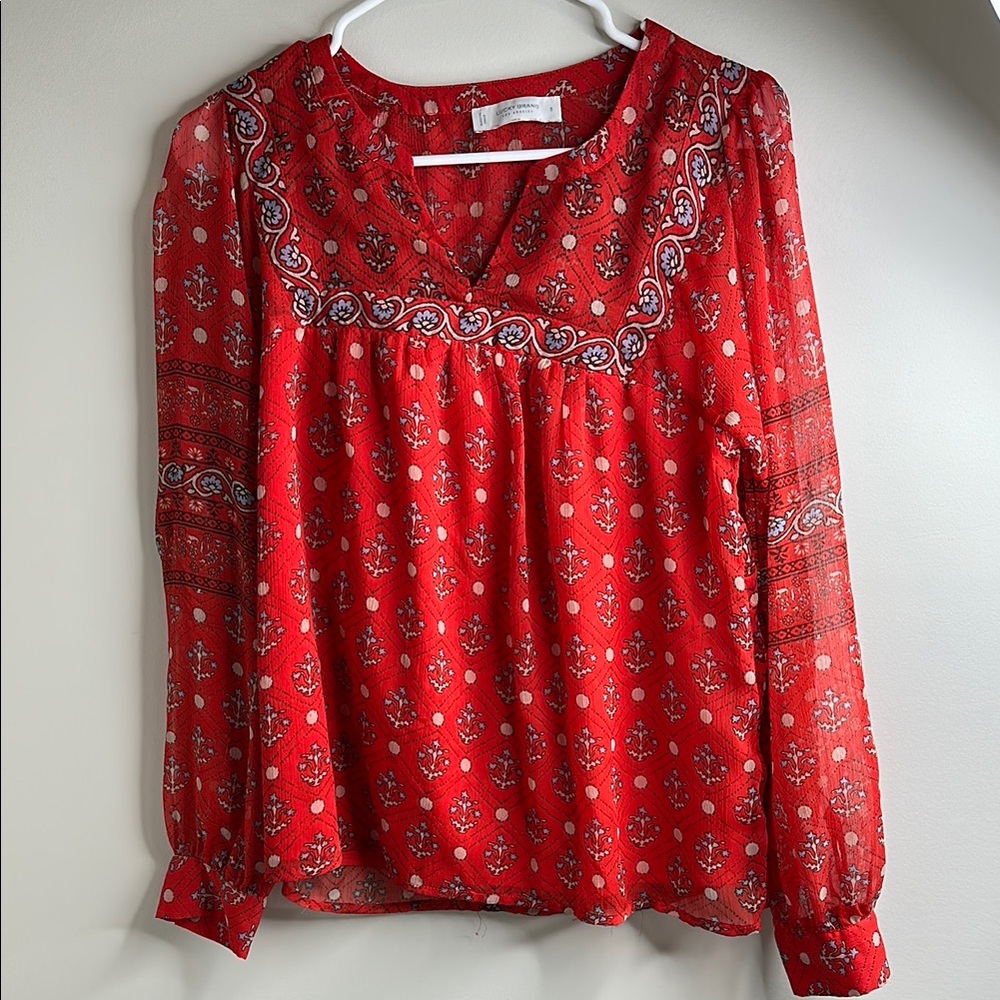 Lucky Brand Red Patterned Blouse